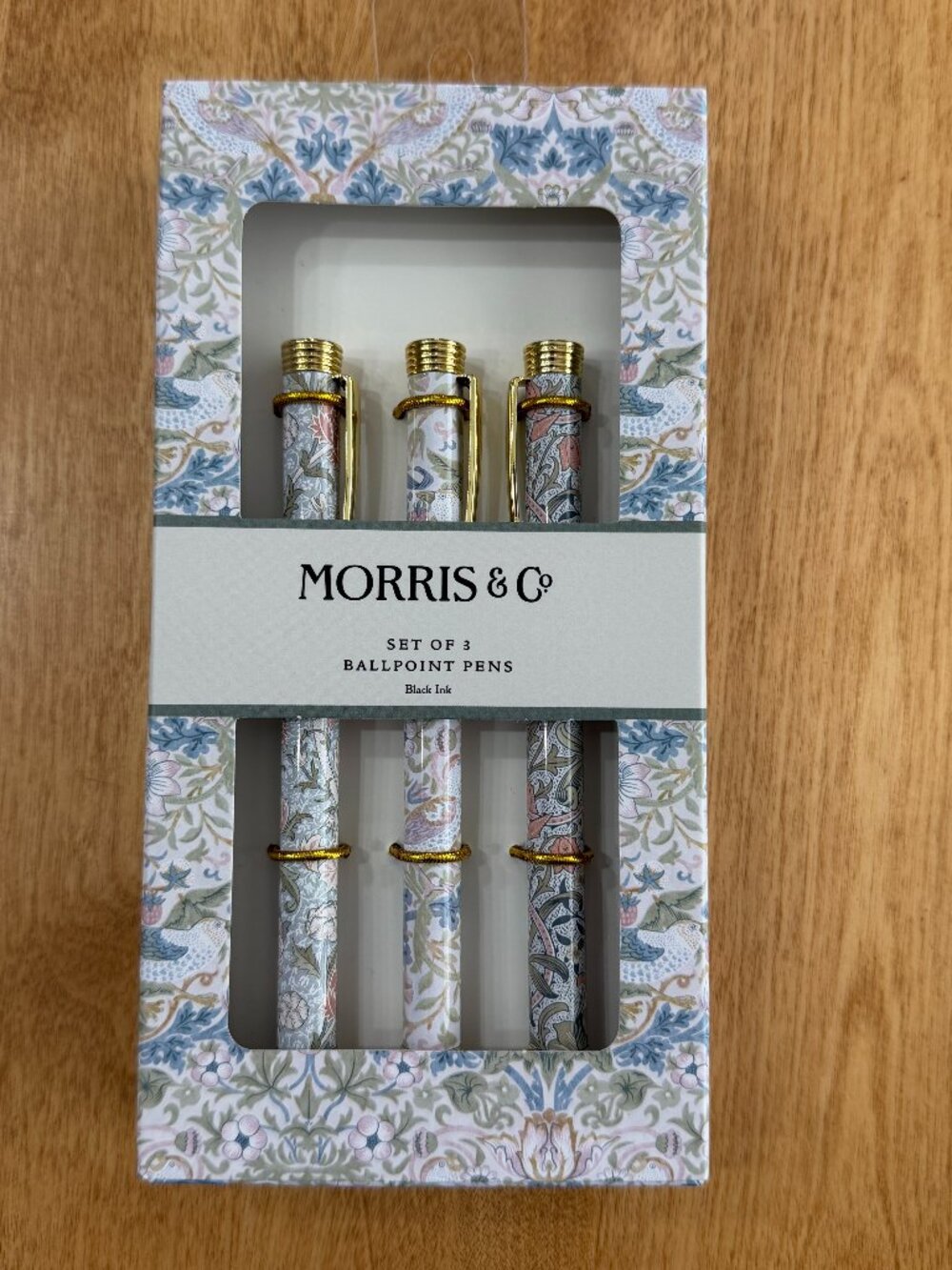 William Morris & Co Strawberry Thief Set of 3 Ballpoint Pens Set Black Ink NIB